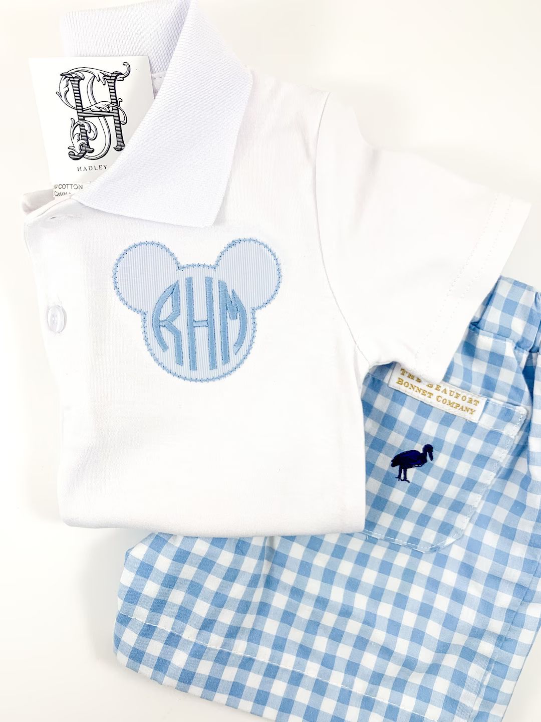 Monogram on Boy Mouse Ears Applique on Boy's White Polo Shirt | Etsy (US)