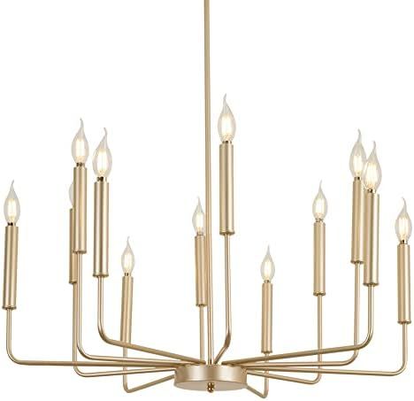 Qamra Metal Champagne Gold Chandelier, 12-Light Farmhouse Classic Candle Ceiling Hanging Light Fixtu | Amazon (US)