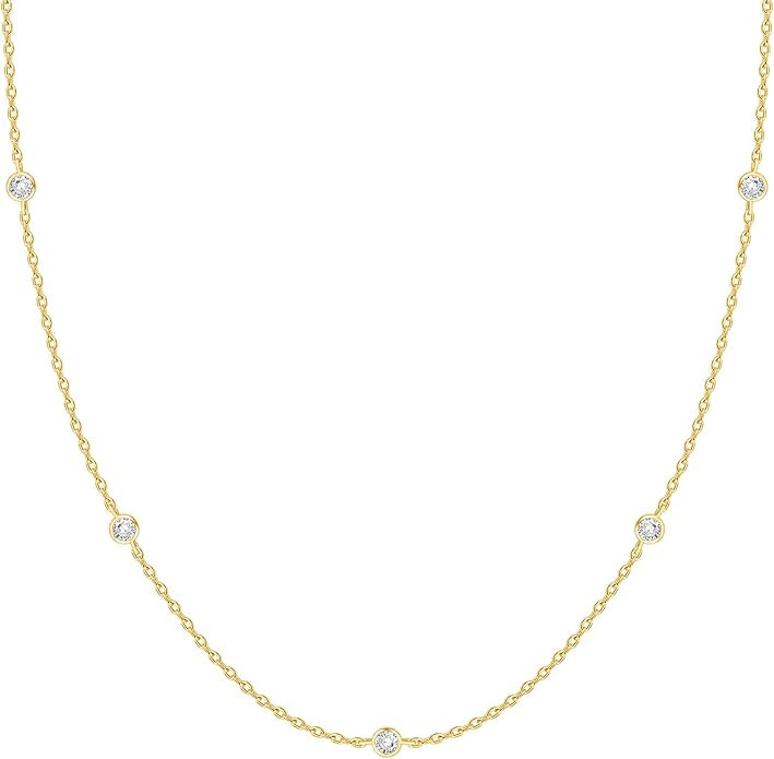 PAVOI 14K White Gold Plated Station Necklace | Simulated Diamond BTY Necklace | Womens CZ Chain N... | Amazon (US)