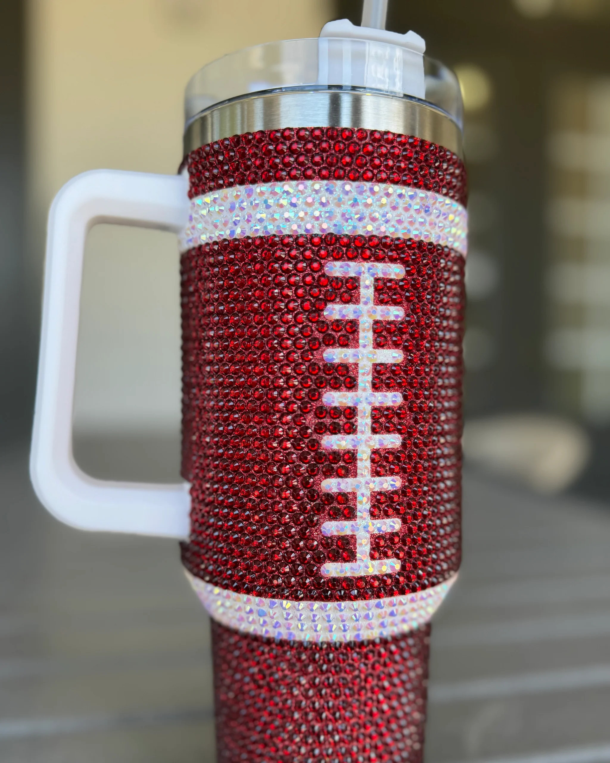 Crystal BURGUNDY/MAROON "Team Spirit" FOOTBALL 40 Oz. Tumbler | Live Love Gameday®