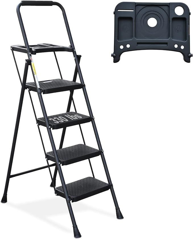 4 Step Ladder, HBTower Folding Step Stool with Tool Platform, Wide Anti-Slip Pedal, Sturdy Steel ... | Amazon (US)