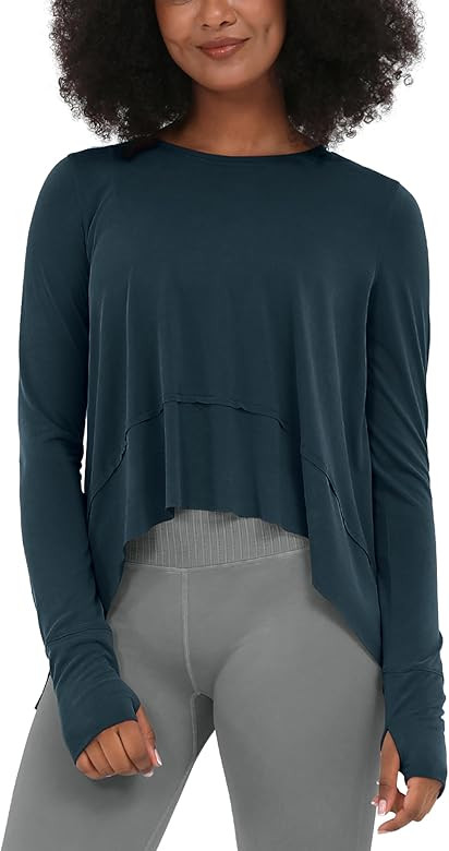 ODODOS Long Sleeve Tee for Women with Thumb Hole Athletic Gym Workout Crop Tops Yoga Shirts | Amazon (US)
