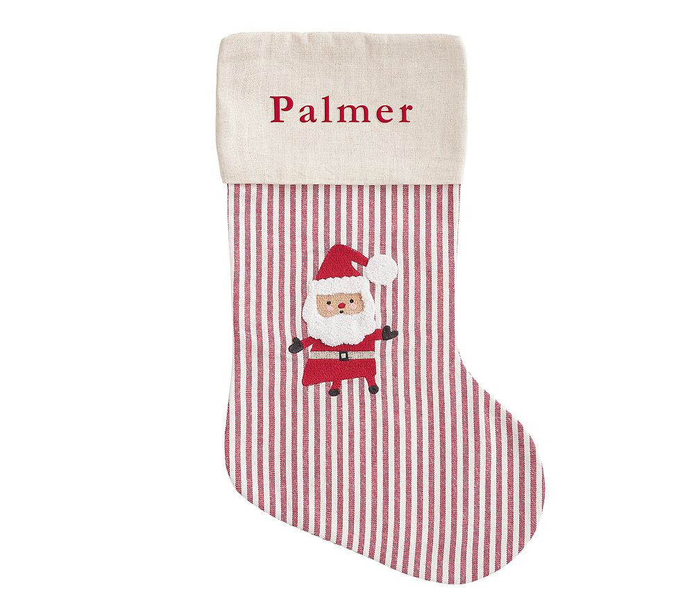 Santa Linen Ticking Stripe Christmas Stocking | Pottery Barn Kids