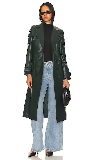 Bardot Faux Leather Trench Coat in Dark Green. - size XS | Revolve Clothing (Global)
