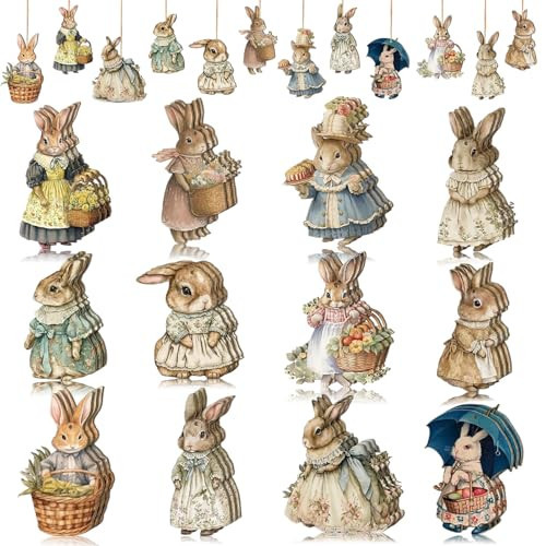 12Pcs Easter Tree Decorations Cute Rabbit Hanging Ornaments with Flower Basket Design Spring Wood Cutouts Easter Bunny Egg Farmhouse Wooden Ornaments for Holiday Home Indoor Party Crafts Decorations | Amazon (US)