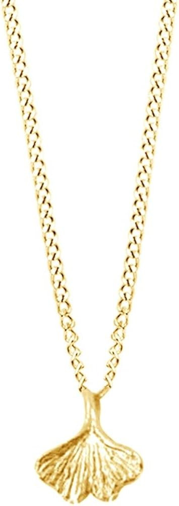 Jewel Zone US 14k Gold Over Sterling Silver Simple Long Tiny Ginkgo Biloba Leaf Chocker Pendant Neck | Amazon (US)