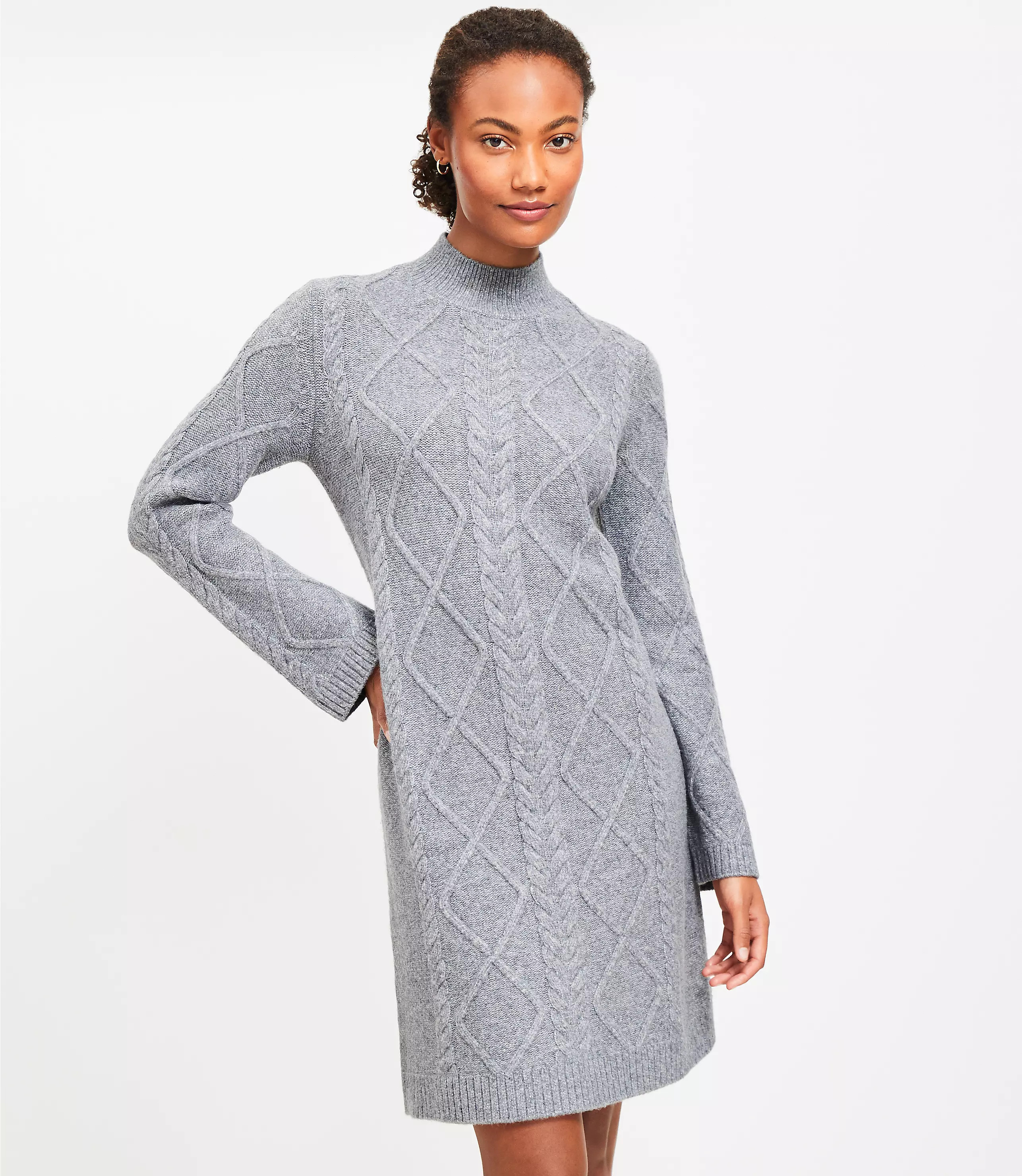 Cable Mock Neck Mini Sweater Dress | LOFT