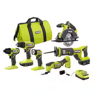 RYOBI ONE+ 18V Cordless 6-Tool Combo Kit with 1.5 Ah Battery, 4.0 Ah Battery, and Charger PCL1600... | The Home Depot