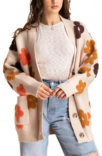 SAACHI Floral Print Button Front Cardigan in Beige at Nordstrom Rack | Nordstrom Rack