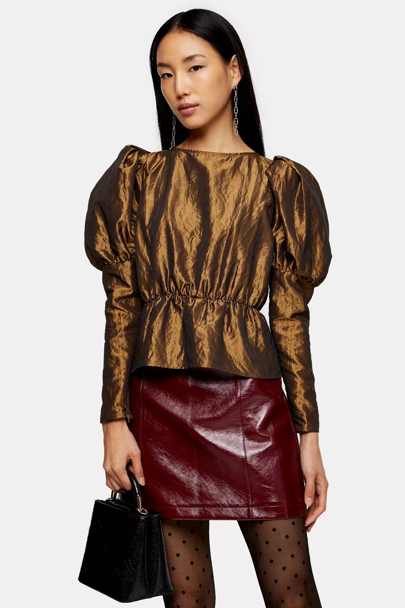 Gold Long Sleeve Puff Taffeta Blouse | Topshop UK