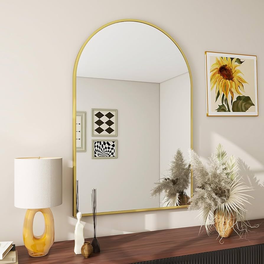 BEAUTYPEAK 20"x30" Arch Bathroom Mirror, Wall Mounted Mirror, Gold Vanity Wall Mirror w/Metal Fra... | Amazon (US)