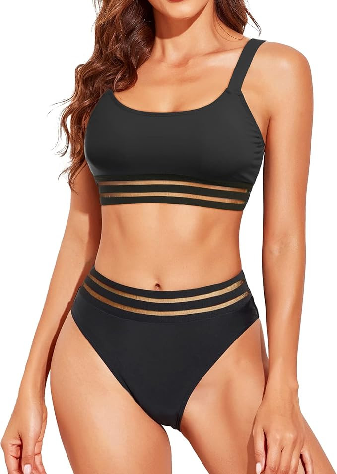 Tempt Me Women Two Piece High Waisted Bikini Swimsuits with Bottoms Teen Scoop Neck Sport Bathing... | Amazon (US)