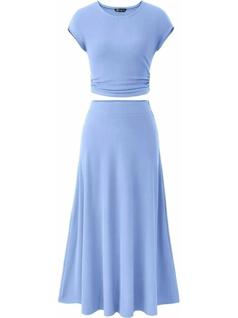 PRETTYGARDEN Women's 2 Piece Summer Outfits Dressy Casual Knit Short Sleeve Crop Top High Waist M... | Walmart (US)