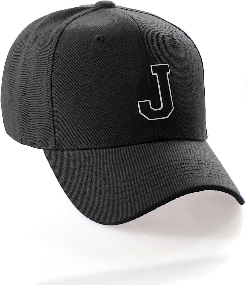 Classic Baseball Hat Custom A to Z Initial Team Letter, Black Cap White Black | Amazon (US)
