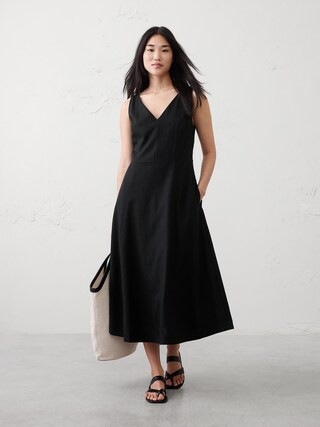 Linen-Blend Drapey Midi Dress | Banana Republic Factory