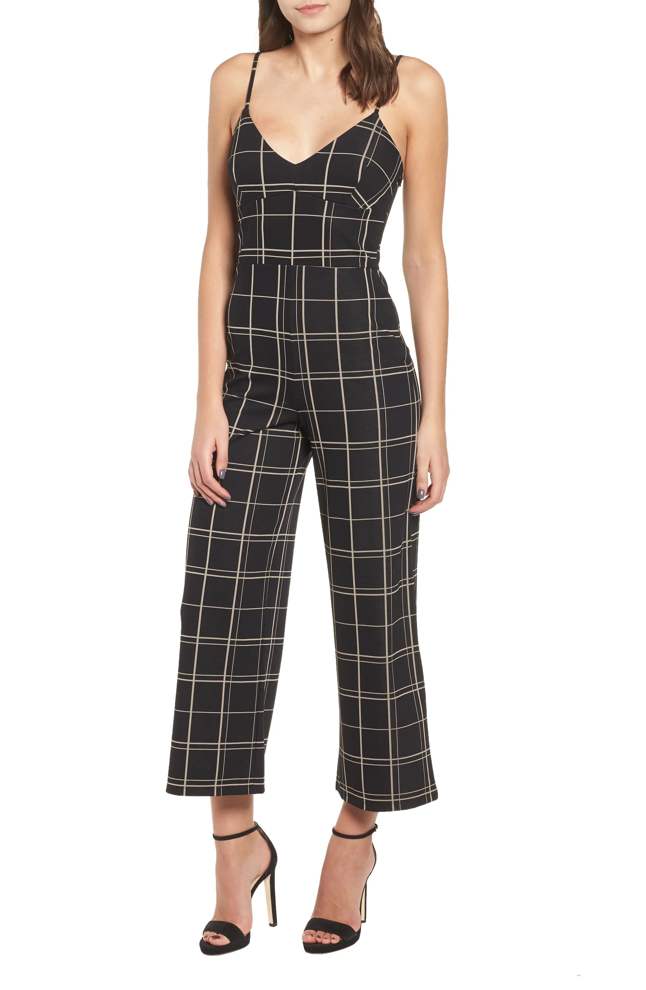 Leith Windowpane Check Jumpsuit | Nordstrom