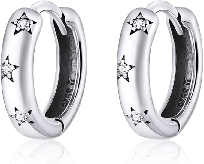 Qings Huggie Hoop Earrings 925 Sterling Silver Star Hypoallergenic Earrings with 5A Cubic Zirconi... | Amazon (UK)