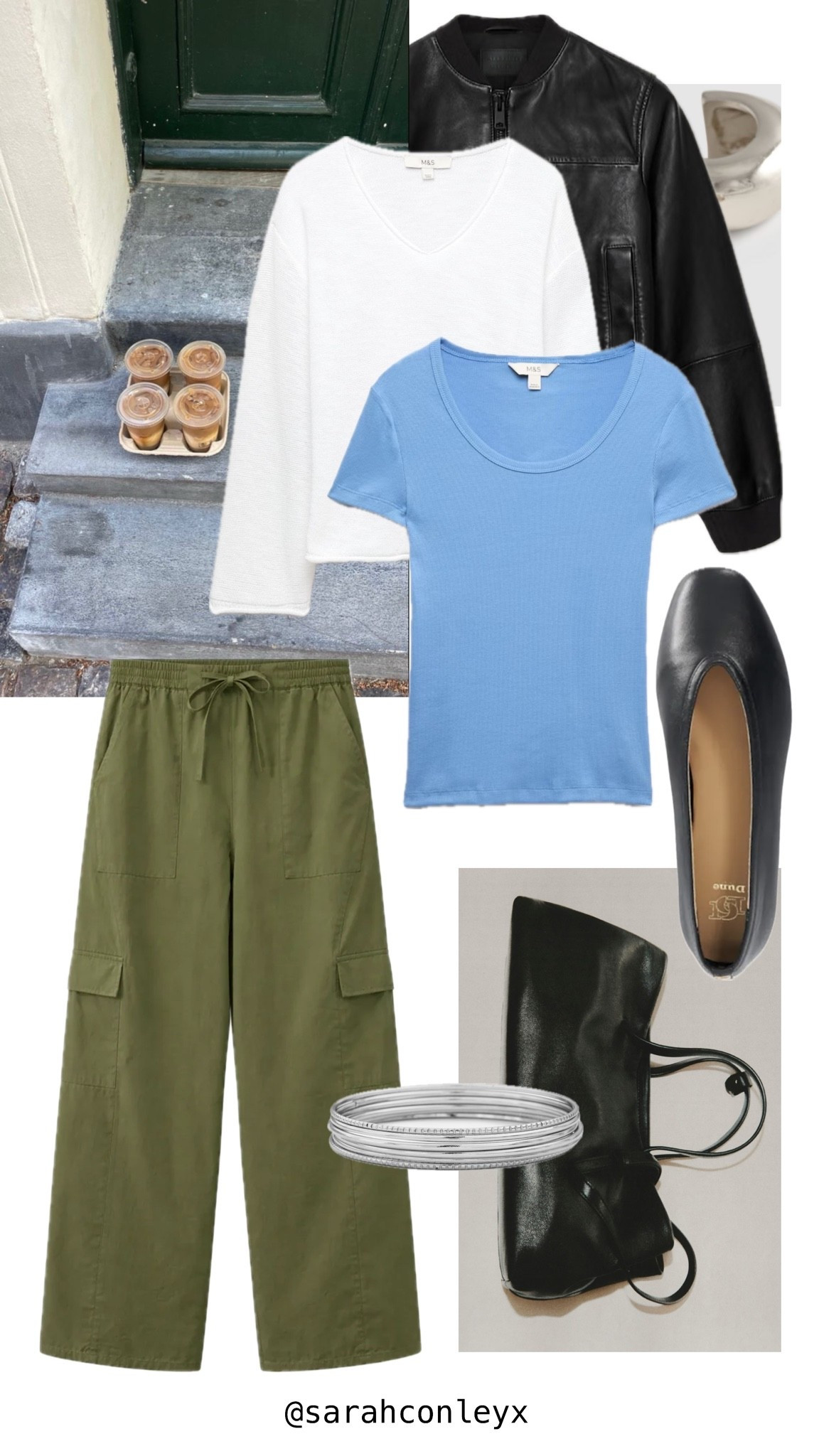 ‘Get the look’ - exact white jumper in my video though 

Cargo pants outfit 
Green cargo pants
Blue tshirt 
Black leather bomber jacket 
Black leather ballet flats 
Silver bangles
Black leather handbag 
Everyday outfits
Summer knitwear
Lightweight knit

#LTKgrwm #LTKootd #LTKWorkwear