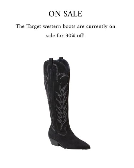 Currently on sale for 30% off at Target! And in stock in all sizes! 

Perfect for fall and a subtle statement that can be worn for years to come! 

Target, fall, find, finds, boot, boots, suede, black, cream, western, cowboy, cowgirl, shoes, affordable, inexpensive, pull on, women’s, on, sale.

#LTKfindsunder50 #LTKshoecrush #LTKsalealert