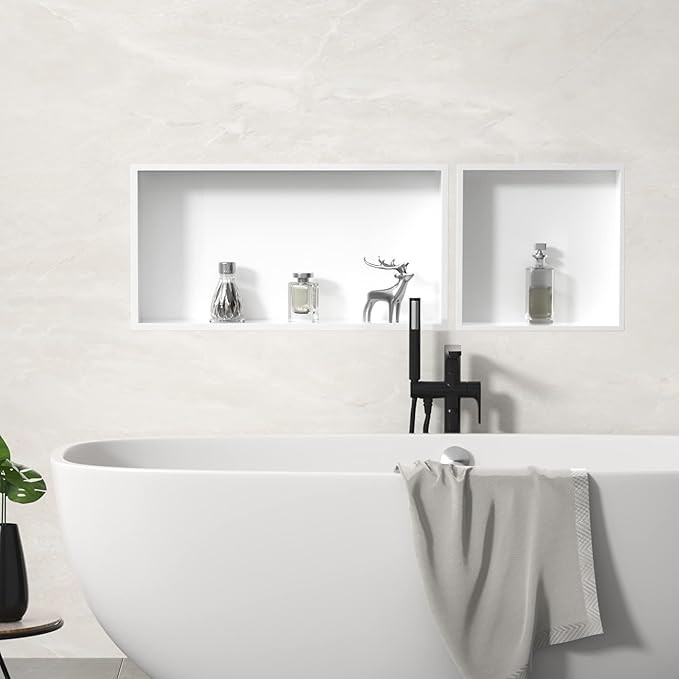 Stainless Steel Shower Niche White 24" X 12" No Tile Needed Recessed Shower Shelf Wall Niche for ... | Amazon (US)