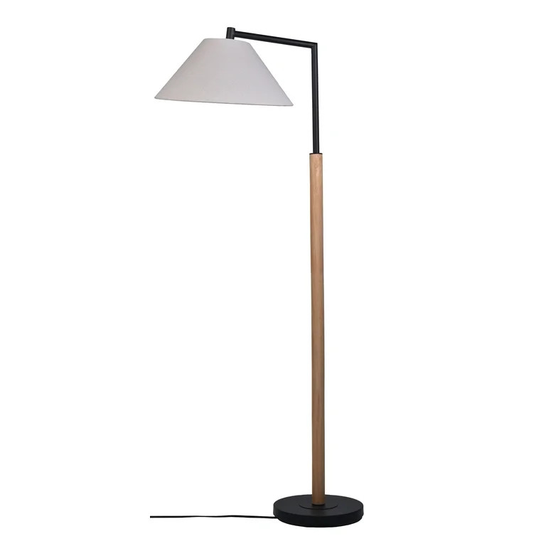 Better Homes & Gardens Wood Cream Black Metal Floor Lamp with White Fabric Shade, Modern Design, ... | Walmart (US)