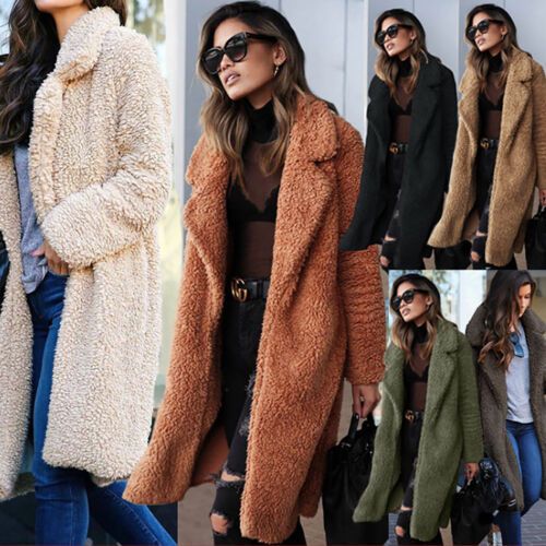 Womens Teddy Bear Long Knee Coat Ladies Vintage Faux Fur Jacket Outwear UK 8-18 | eBay | eBay UK