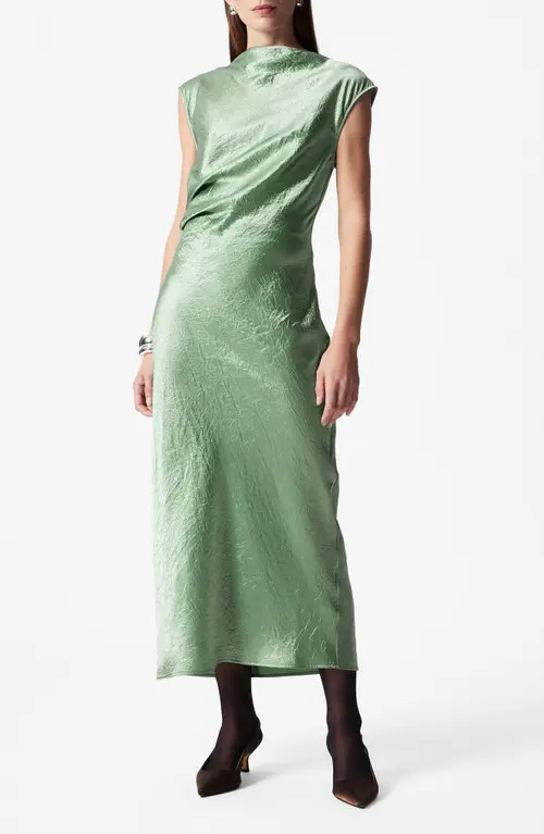& Other Stories Cap Sleeve Satin Midi Dress in Green Medium Dusty at Nordstrom, Size 6 | Nordstrom