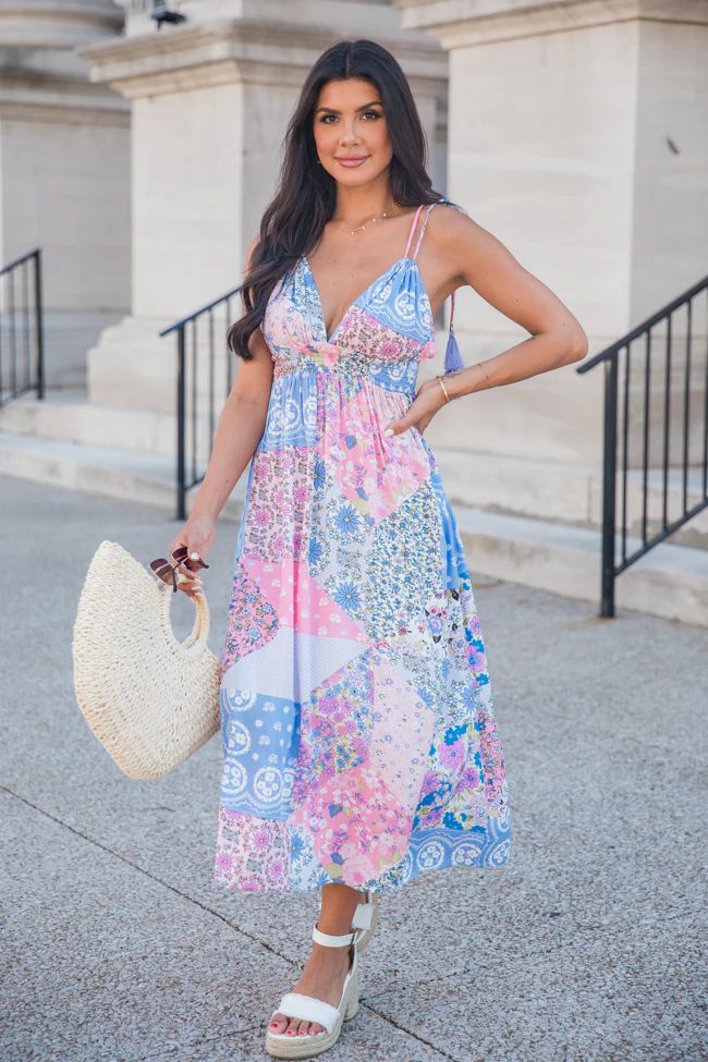Out Of The Blue Sky Patchwork Print Maxi Dress | Pink Lily