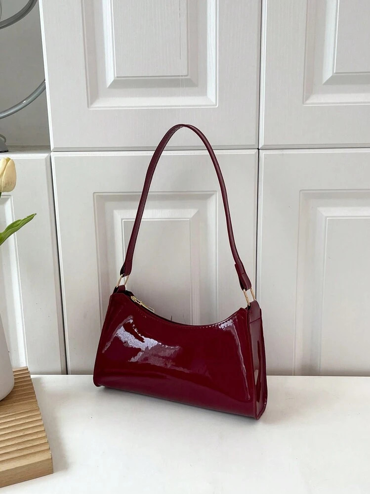 Solid Color Embossed Geometric Shoulder Bag With Zipper, Women's Shoulder Bag, Fashion Retro Zipp... | SHEIN