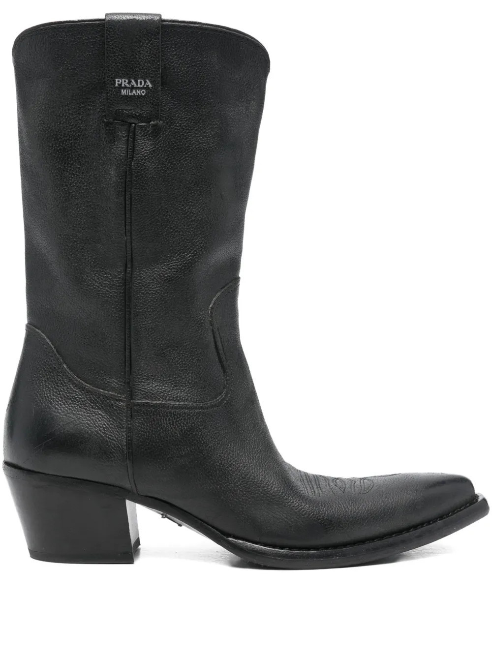 Prada Pre-Owned 60mm grained leather cowboy boots - Black | Farfetch Global