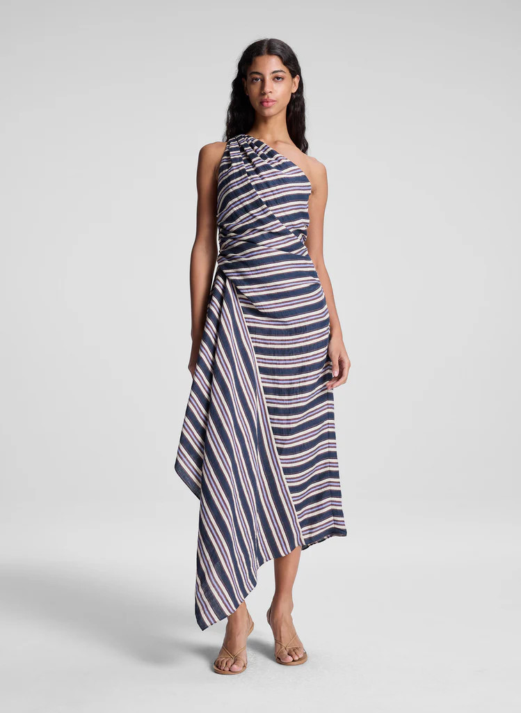 Lyn Striped Linen Midi Dress | A.L.C