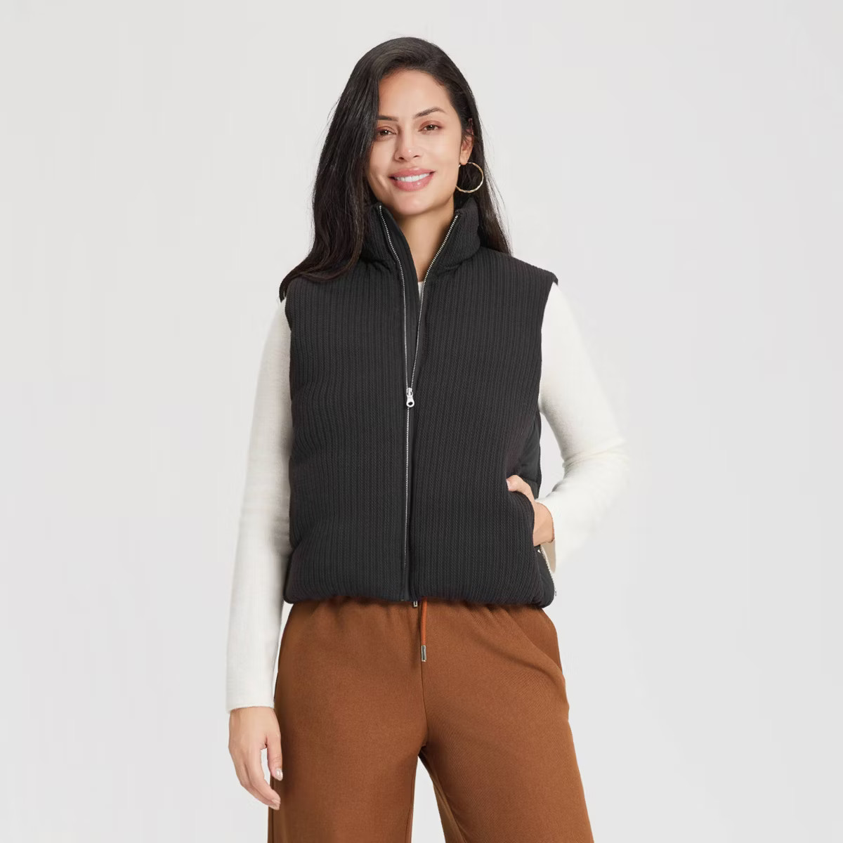 Women's Blend Padded Cable Knit Vest - A New Day™ Gray XXL | Target