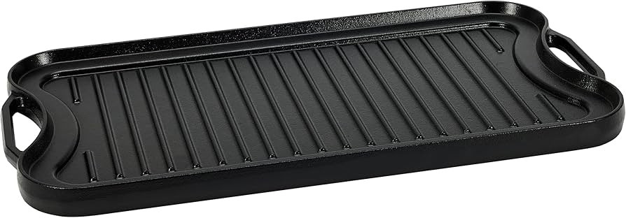 Amazon Basics Pre-Seasoned Cast Iron Reversible Rectangular Grill/Griddle, Black, 20 x 10.39 x 0.... | Amazon (US)