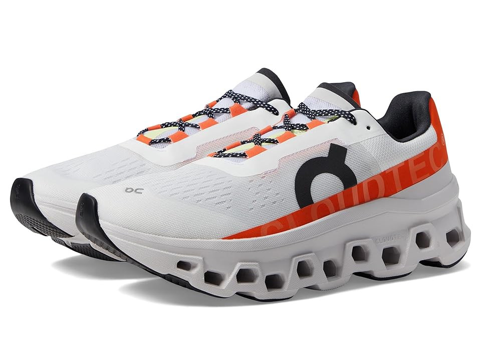 On Cloudmonster Women's Shoes Undyed White/Flame : 6.5 M, Synthetic/Textile | Zappos