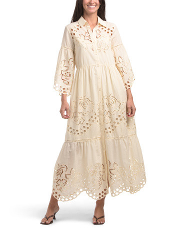 Long Sleeve Laser Cut Maxi Dress for Women | Polyester/Cotton | Marshalls