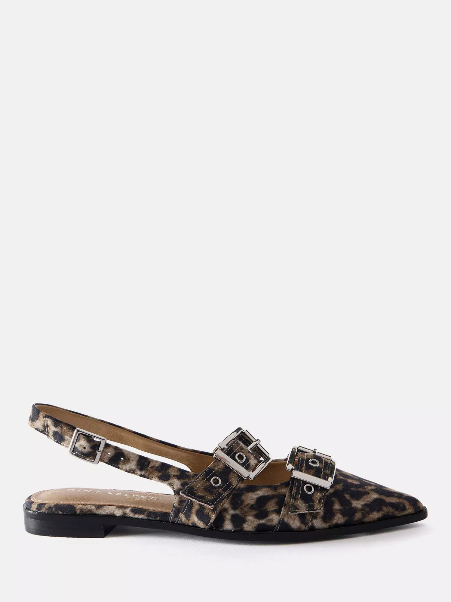 Mint Velvet Ella Leopard Print Leather Buckled Flat Pumps, Multi | John Lewis (UK)