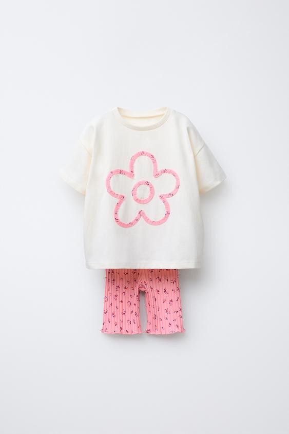 T-SHIRT AND RIBBED CYCLING LEGGINGS JOGGING SET | Zara US