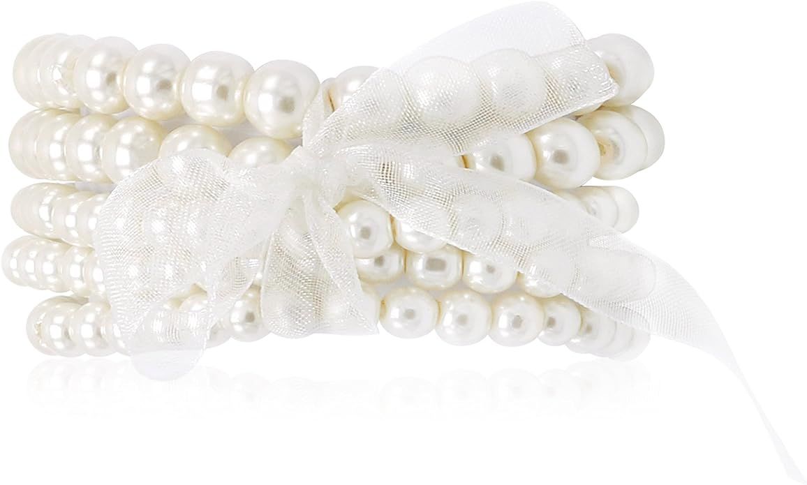 T-Doreen 5 Pcs Faux Pearl Bracelet Set for Women Beaded Stretch Strand Bracelets for Bridesmaid,B... | Amazon (US)