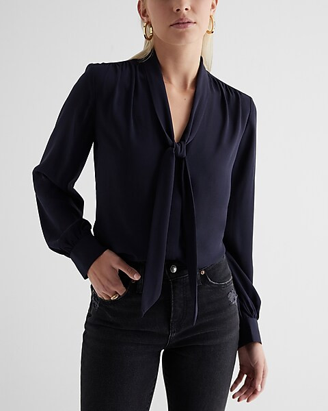 Tie Neck Slim Portofino Shirt | Express