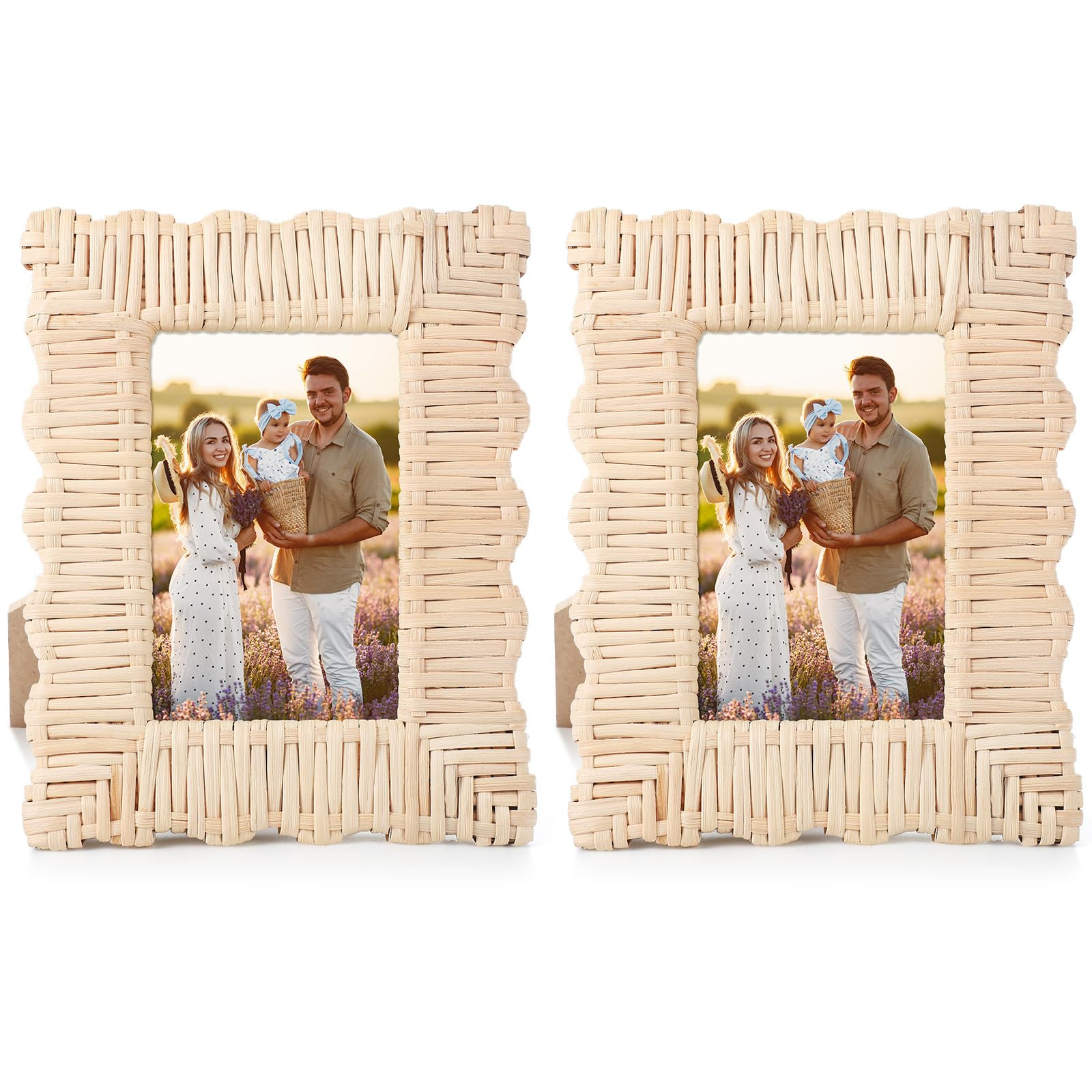 2 Pack Scalloped Woven Wicker Picture Frame 4 x 6 Inch Rattan Photo Frame for Wall Tabletop Displ... | Amazon (US)