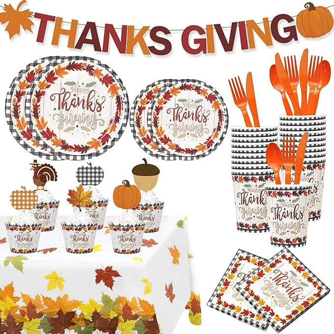 138 PCs Thanksgiving Party Supplies Tableware Set, Thanksgiving paper plate and napkins set for 1... | Amazon (US)