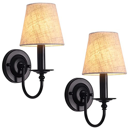 Black Wall Sconce Set of 2, LASENCHOO Candle Wall Light Fixture, Wall Sconces Lighting Indoor with Fabric Lampshade, Vintage Wall Lamps for Bedroom Bedside Living Room Hallway Entryway Porch | Amazon (CA)