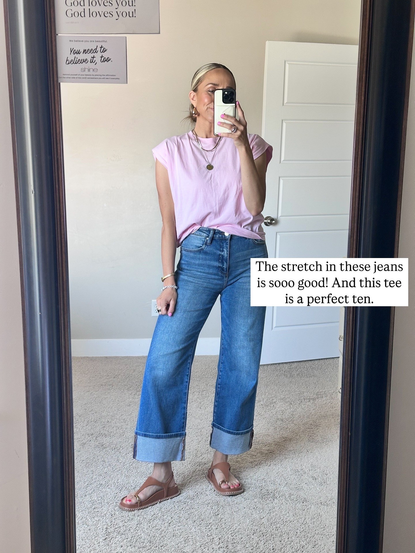 My idea of a perfect summer outfit! Good tee+ nice stretchy jeans.

Both true to size. 

#LTKFindsUnder100 #LTKSummerEdit #LTKSeasonal