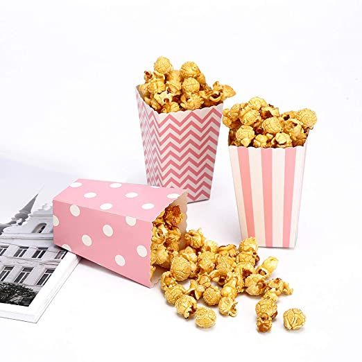 30 Popcorn Boxes Pink Trio Polka Dot, Chevron, and Striped Assorted Designs - Movie Theater Night... | Amazon (US)