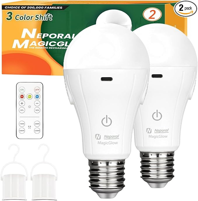 Neporal MagicGlow Rechargeable Light Bulbs with Remote, 3 Colors Shift + Dimmable Battery Powered... | Amazon (US)