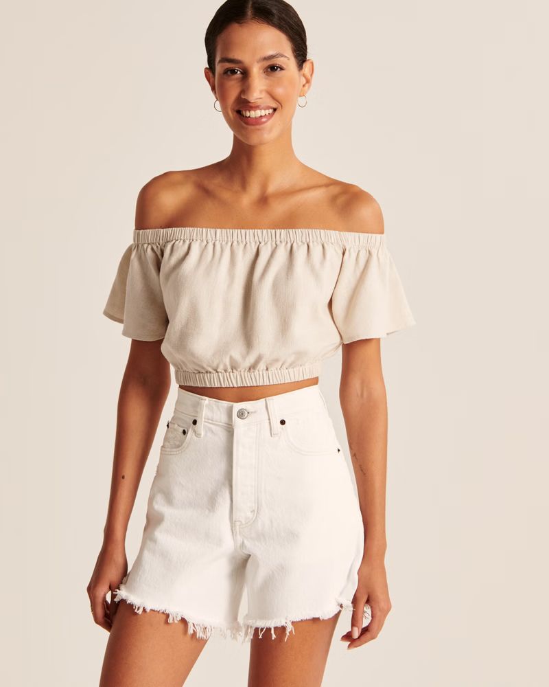 Women's Off-The-Shoulder Linen-Blend Top | Women's Tops | Abercrombie.com | Abercrombie & Fitch (US)