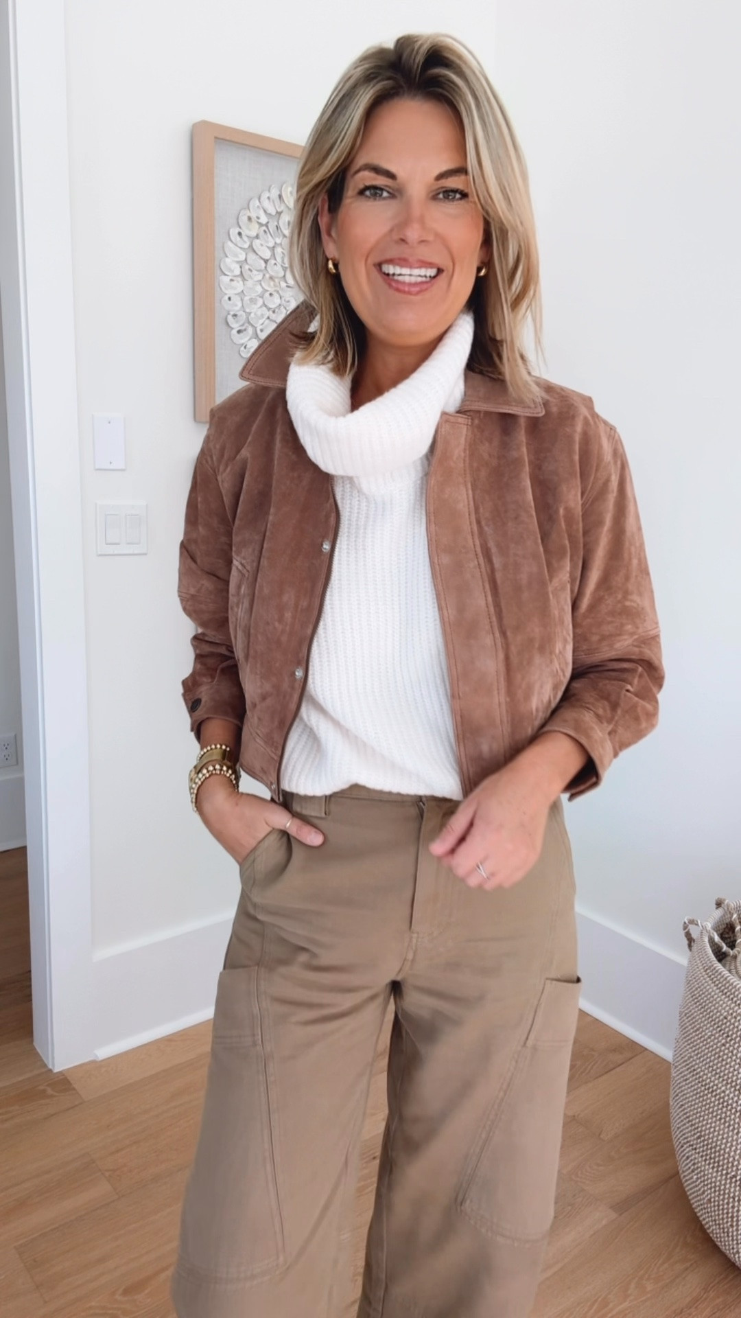 I am 5’11” wearing 4 long in the pants and small in the sweater and suede jacket.  Shoes fit true to size but size up if between sizes.  Fall outfit.

#LTKOver40 #LTKSaleAlert #LTKTall
