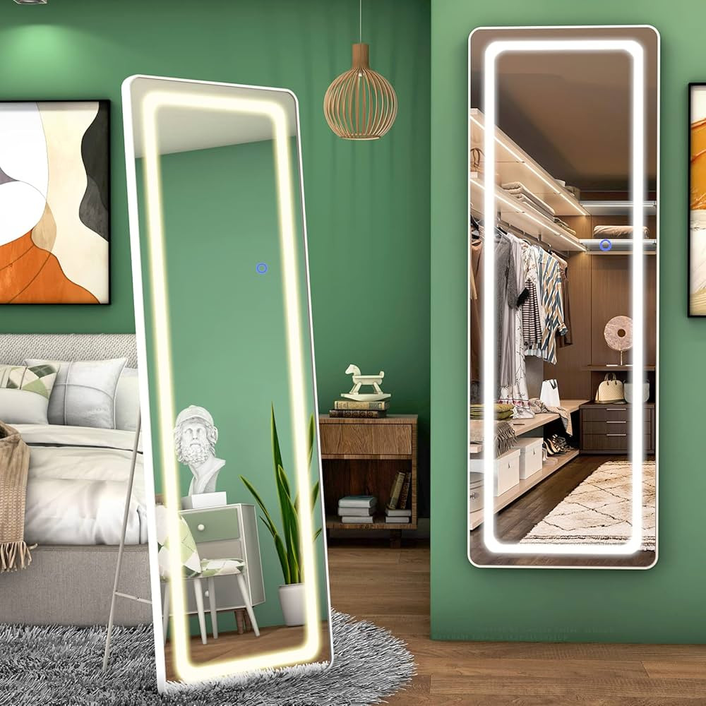 FENNIO Full Length Mirror with Lights 63"x22", LED Full Body Mirror, Free Standing Lighted Floor ... | Amazon (US)