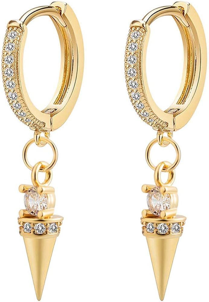 Spike Dangle Hoop Earrings for Women Girls 14K Gold Plated Cubic Zirconia Crown Huggie Earrings f... | Amazon (US)