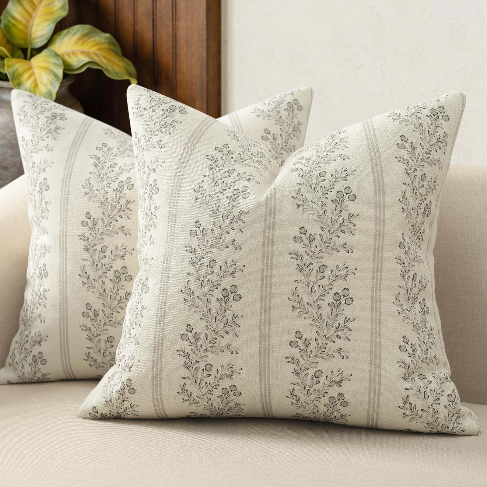 Vintage Throw Pillow Covers 20x20 Set of 2, Striped Floral Pillow Cover Botanical Patterned Decor... | Amazon (US)
